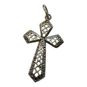 Vintage Sterling Silver Cross Pendant, Religious Jewelry, Stamped, Unisex